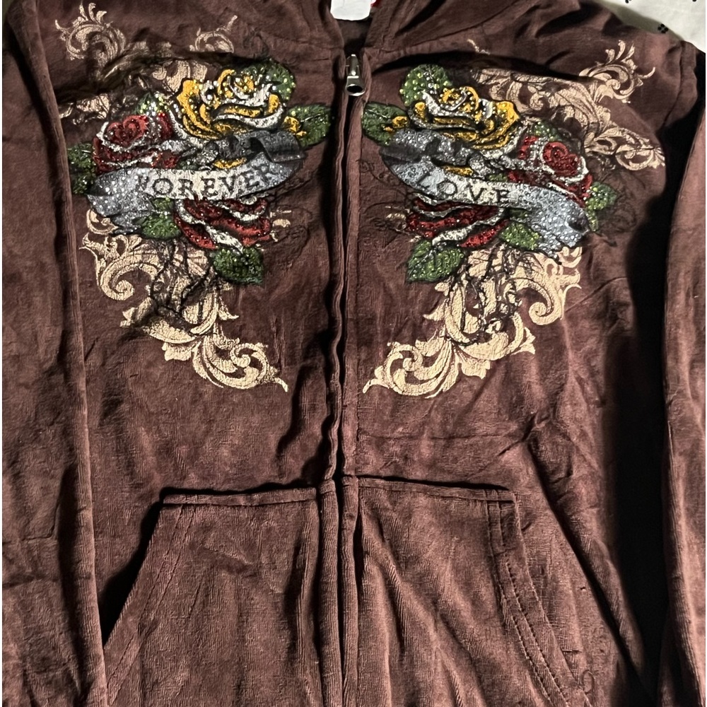 BusStop- Brown Velvet “forever love” Zip Up